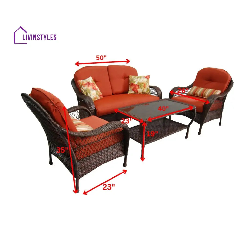 Dona Outdoor Sofa Set 2 Seater 2 Single seater and 1 Center Table (Dark Brown) - Sofa Sets