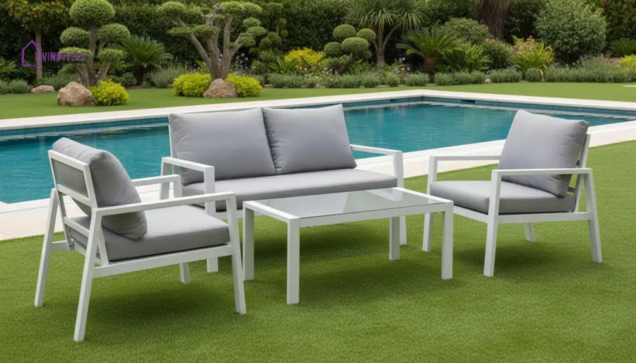 Dona Outdoor Sofa Set 2 Seater 2 Single seater and 1 Center Table (White + Grey) - Sofa Sets