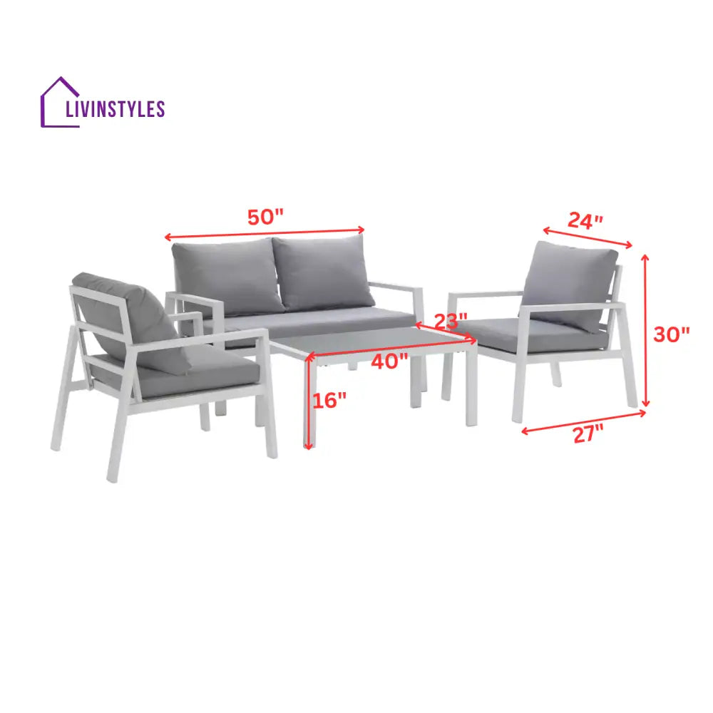 Dona Outdoor Sofa Set 2 Seater 2 Single seater and 1 Center Table (White + Grey) - Sofa Sets