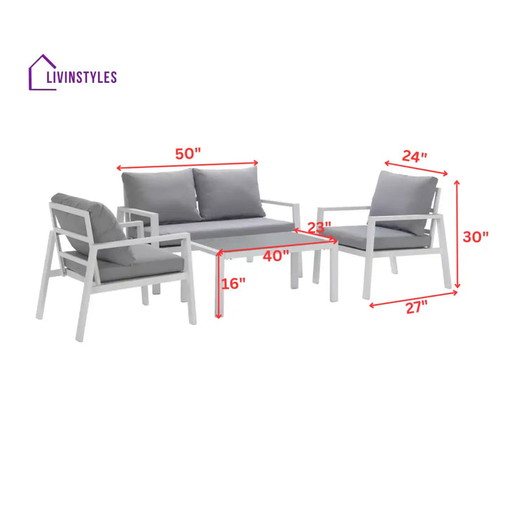 Dona Outdoor Sofa Set 2 Seater 2 Single seater and 1 Center Table (White + Grey) - Sofa Sets
