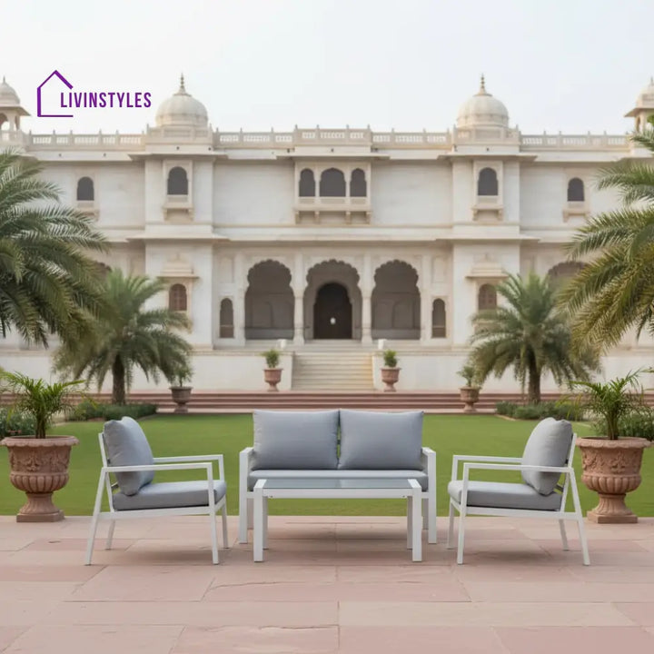 Dona Outdoor Sofa Set 2 Seater 2 Single seater and 1 Center Table (White + Grey) - Sofa Sets