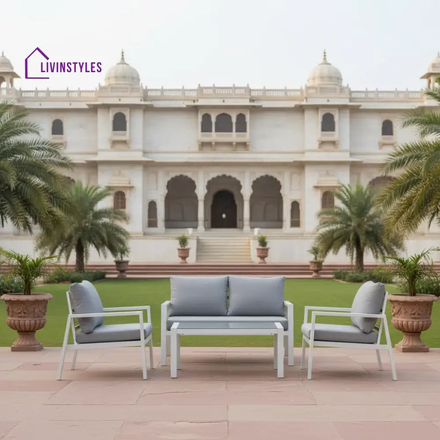 Dona Outdoor Sofa Set 2 Seater 2 Single seater and 1 Center Table (White + Grey) - Sofa Sets