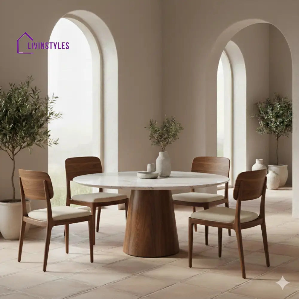 Donald Round Solid Sheesham Wood Dining Table Set | Roud 4 Seater Dining Table Set