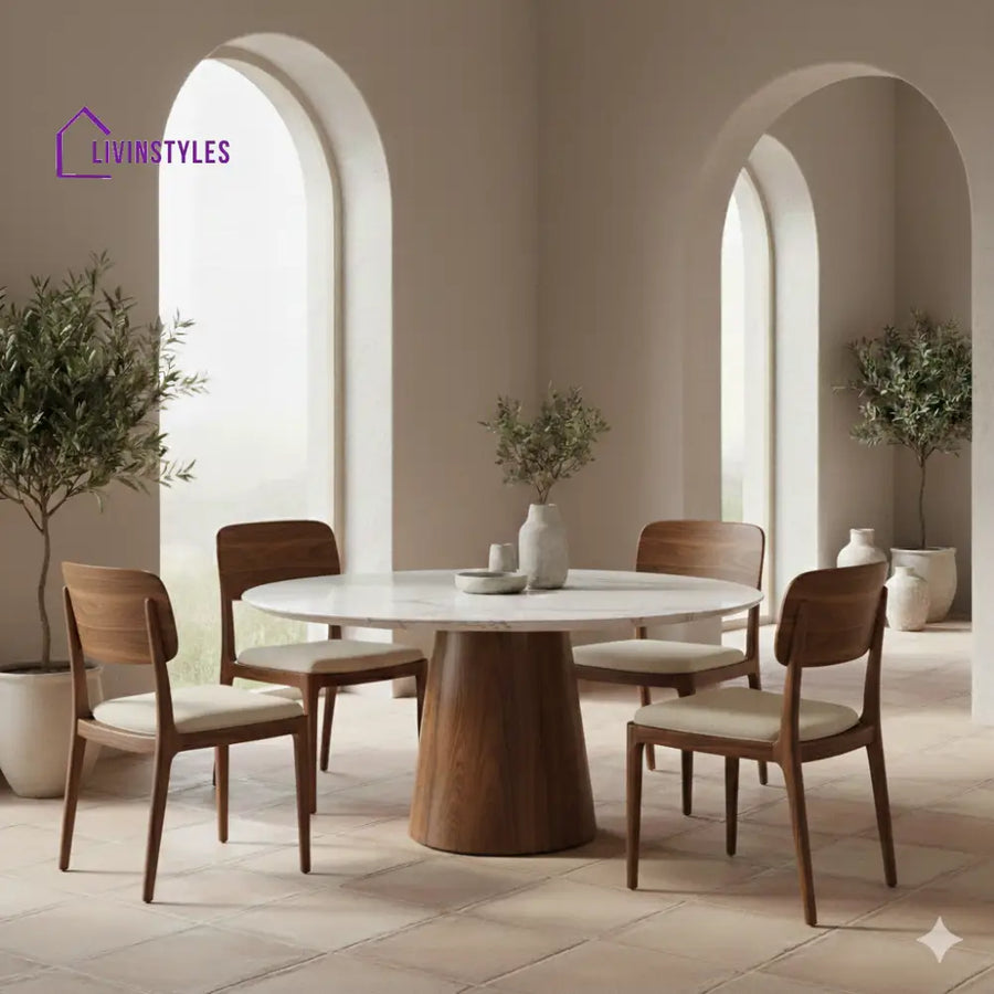 Donald Round Solid Sheesham Wood Dining Table Set | Roud 4 Seater Dining Table Set