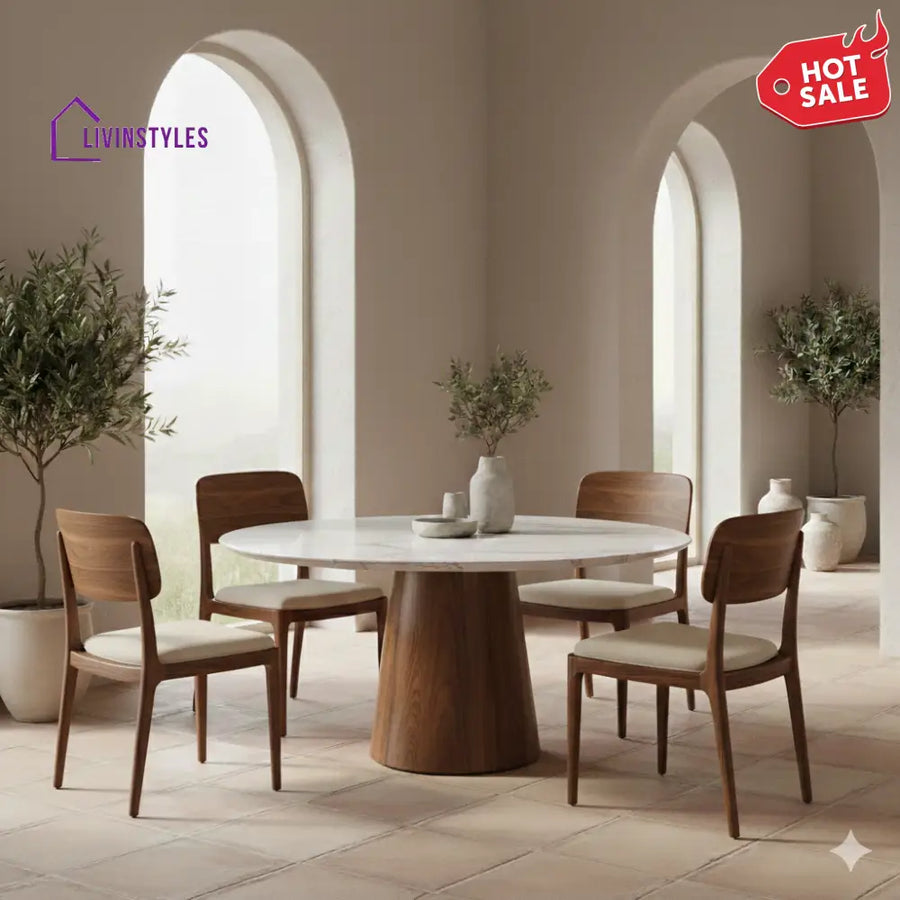 Donald Round Solid Sheesham Wood Dining Table Set | Roud 4 Seater Dining Table Set
