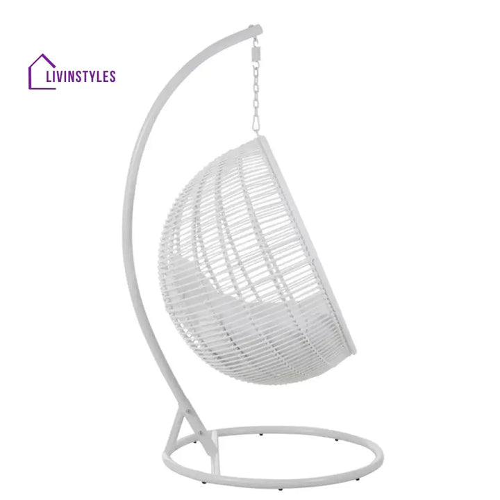 Donato Single Seater Hanging Swing With Stand For Balcony Garden Swing (White) - Swings