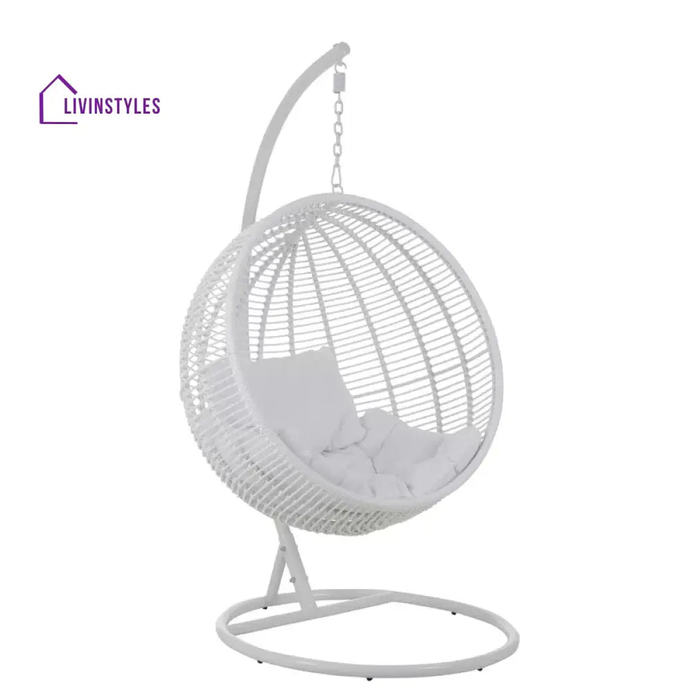 Donato Single Seater Hanging Swing With Stand For Balcony Garden Swing (White) - Swings