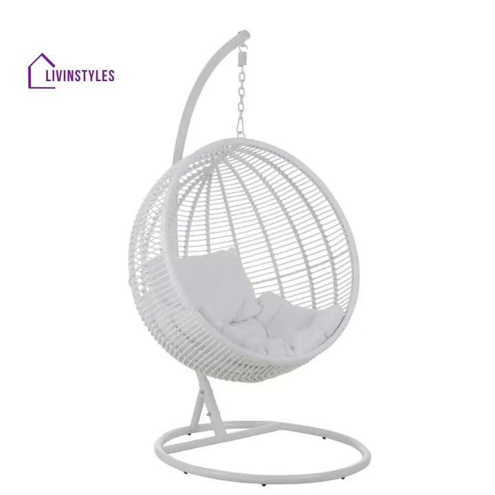 Donato Single Seater Hanging Swing With Stand For Balcony Garden Swing (White) - Swings