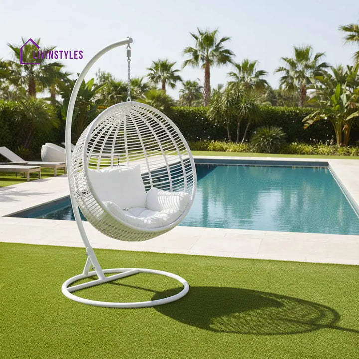 Donato Single Seater Hanging Swing With Stand For Balcony Garden Swing (White) - Swings