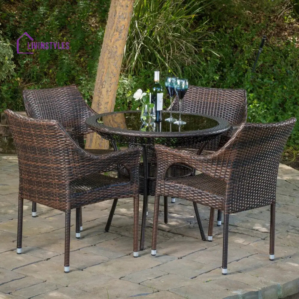 Donini Outdoor Patio Dining Set 4 Chairs and 1 Table (Brown) - Dining sets