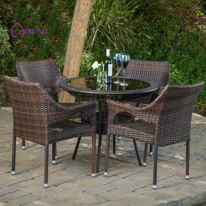Donini Outdoor Patio Dining Set 4 Chairs and 1 Table (Brown) - Dining sets