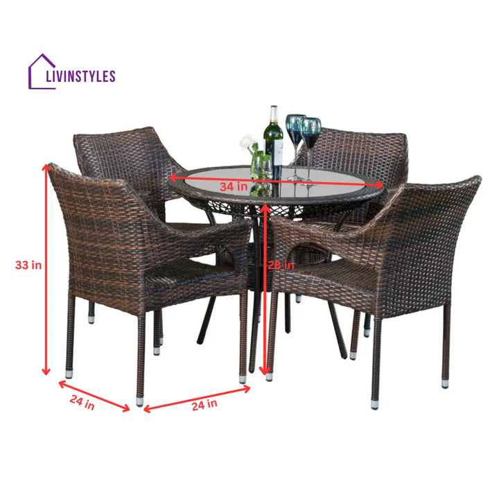 Donini Outdoor Patio Dining Set 4 Chairs and 1 Table (Brown) - Dining sets