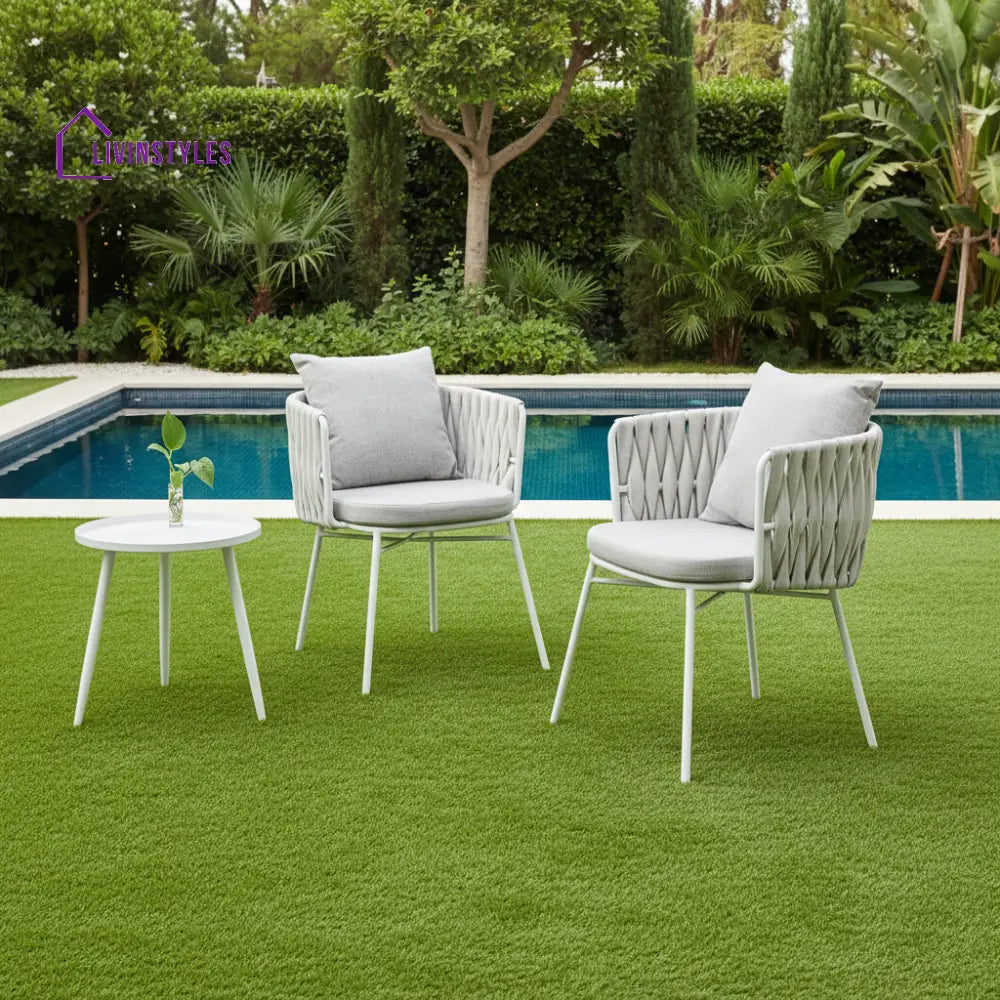 Dora Outdoor Patio Seating Set 2 Chairs and 1 Table Set (Grey) Braided & Rope - Coffee Table Sets