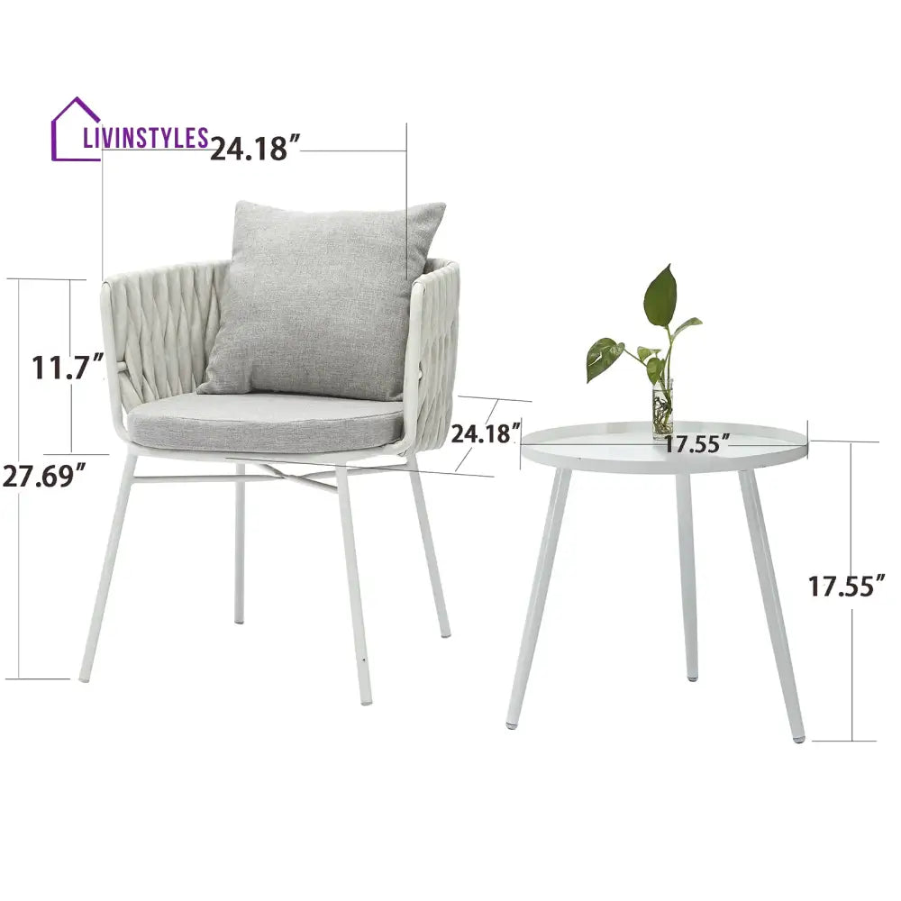 Dora Outdoor Patio Seating Set 2 Chairs and 1 Table Set (Grey) Braided & Rope - Coffee Table Sets