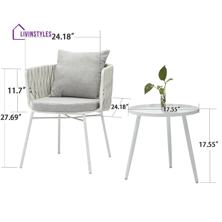 Dora Outdoor Patio Seating Set 2 Chairs and 1 Table Set (Grey) Braided & Rope - Coffee Table Sets