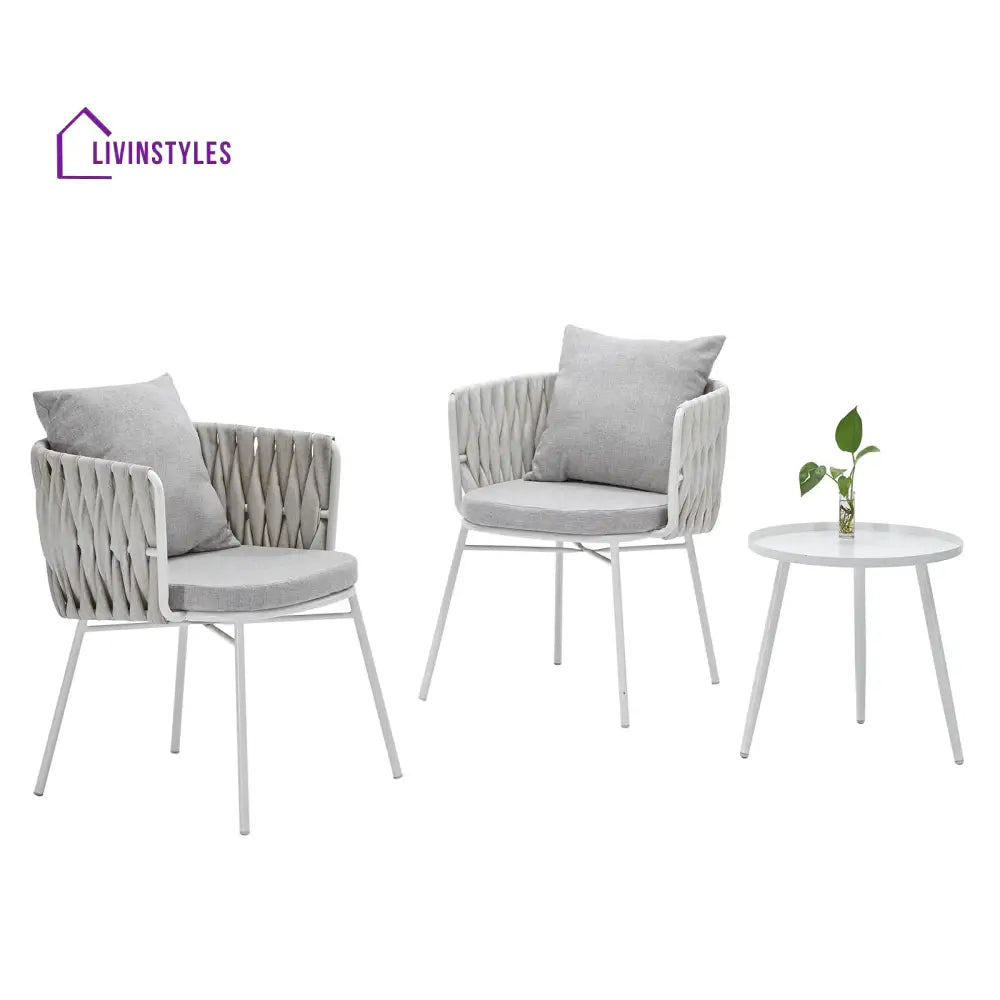 Dora Outdoor Patio Seating Set 2 Chairs and 1 Table Set (Grey) Braided & Rope - Coffee Table Sets