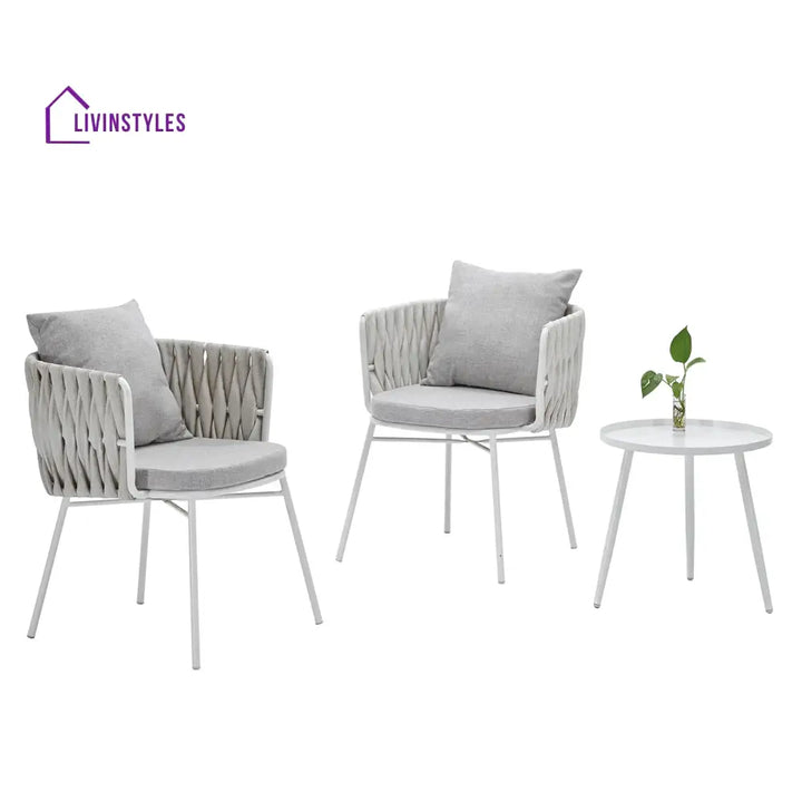 Dora Outdoor Patio Seating Set 2 Chairs and 1 Table Set (Grey) Braided & Rope - Coffee Table Sets