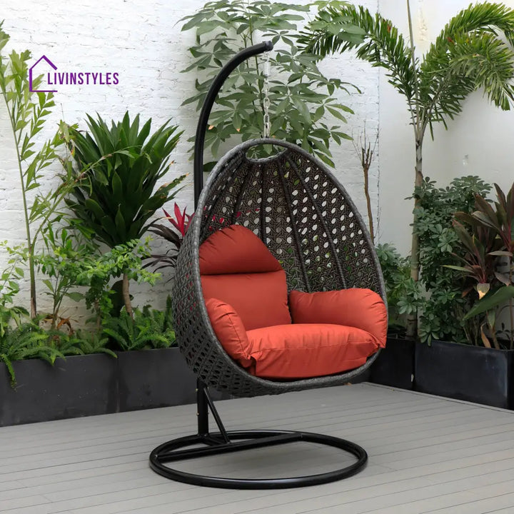 Doriano Single Seater Hanging Swing With Stand For Balcony Garden (Drak Grey) - Cherry - Swings