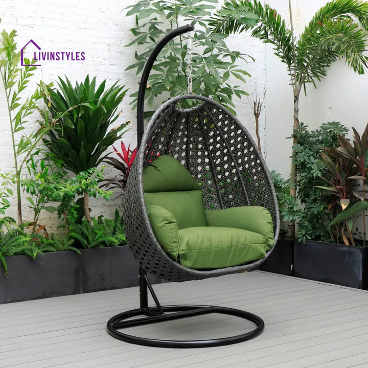 Doriano Single Seater Hanging Swing With Stand For Balcony Garden (Drak Grey) - Dark Green - Swings