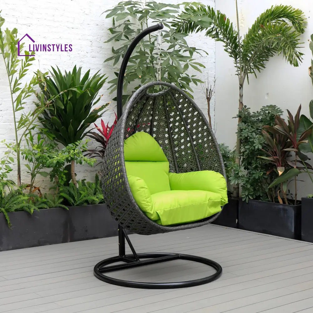 Doriano Single Seater Hanging Swing With Stand For Balcony Garden (Drak Grey) - Light Green - Swings