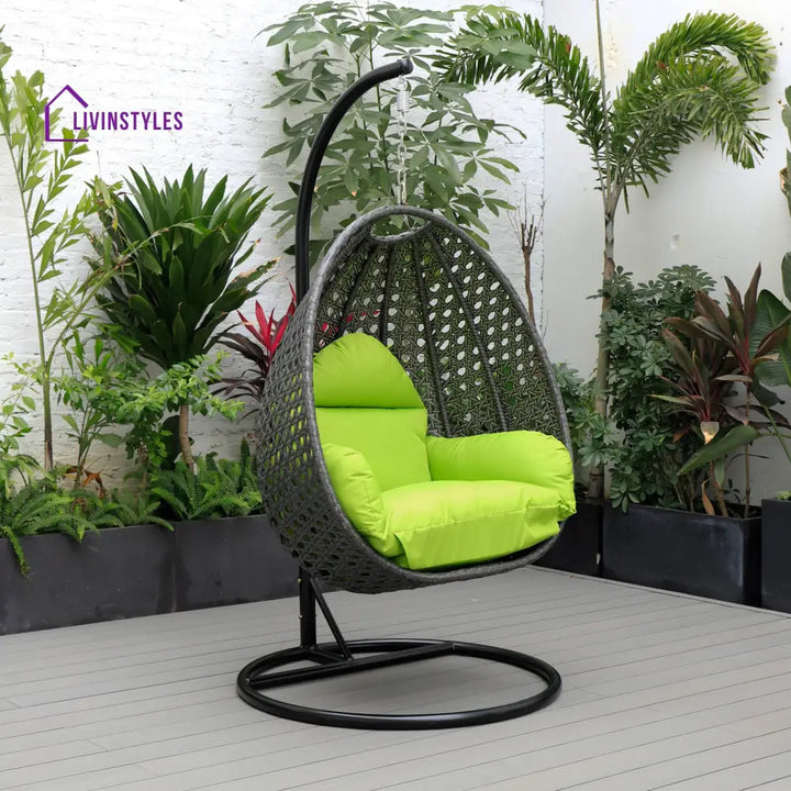Doriano Single Seater Hanging Swing With Stand For Balcony Garden (Drak Grey) - Light Green - Swings