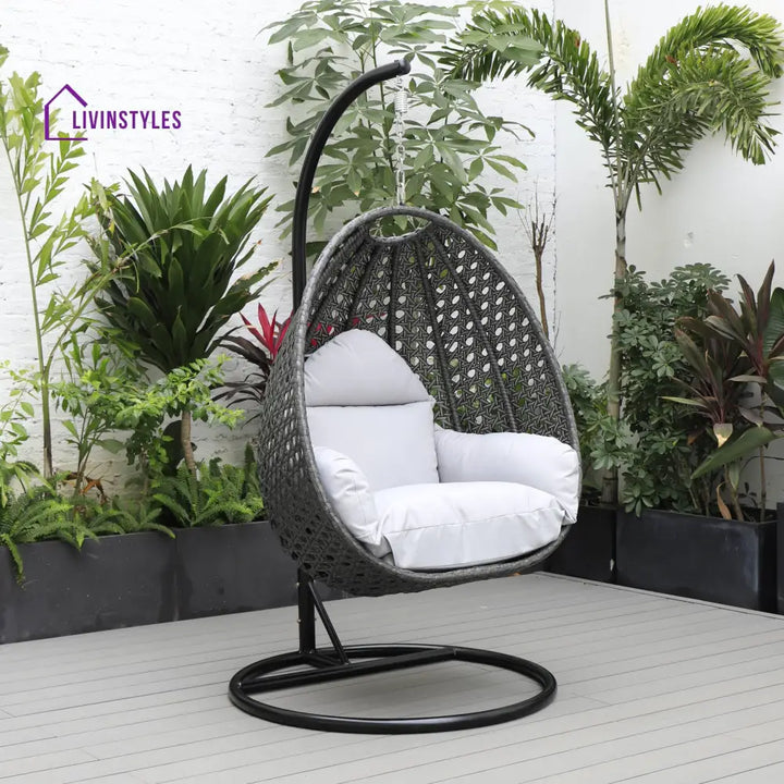 Doriano Single Seater Hanging Swing With Stand For Balcony Garden (Drak Grey) - Light Grey - Swings