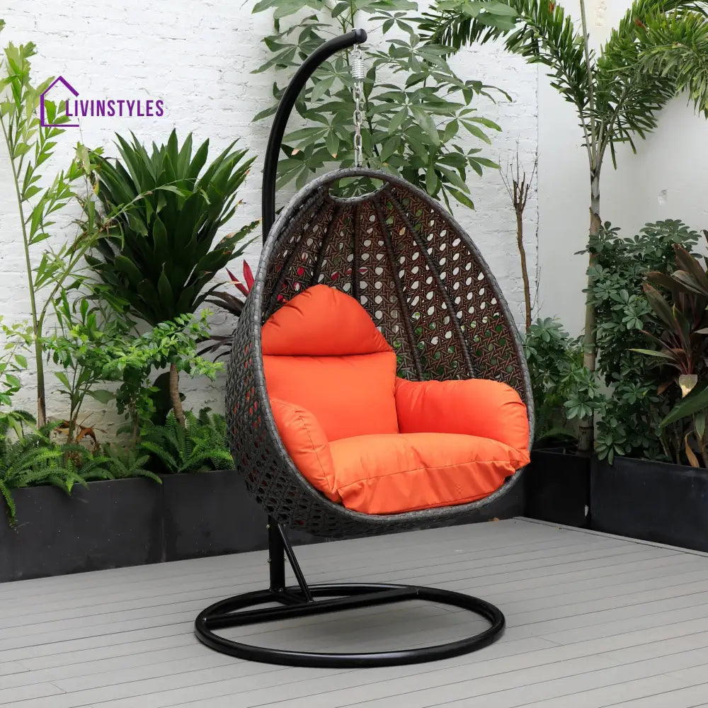 Doriano Single Seater Hanging Swing With Stand For Balcony Garden (Drak Grey) - Orange - Swings
