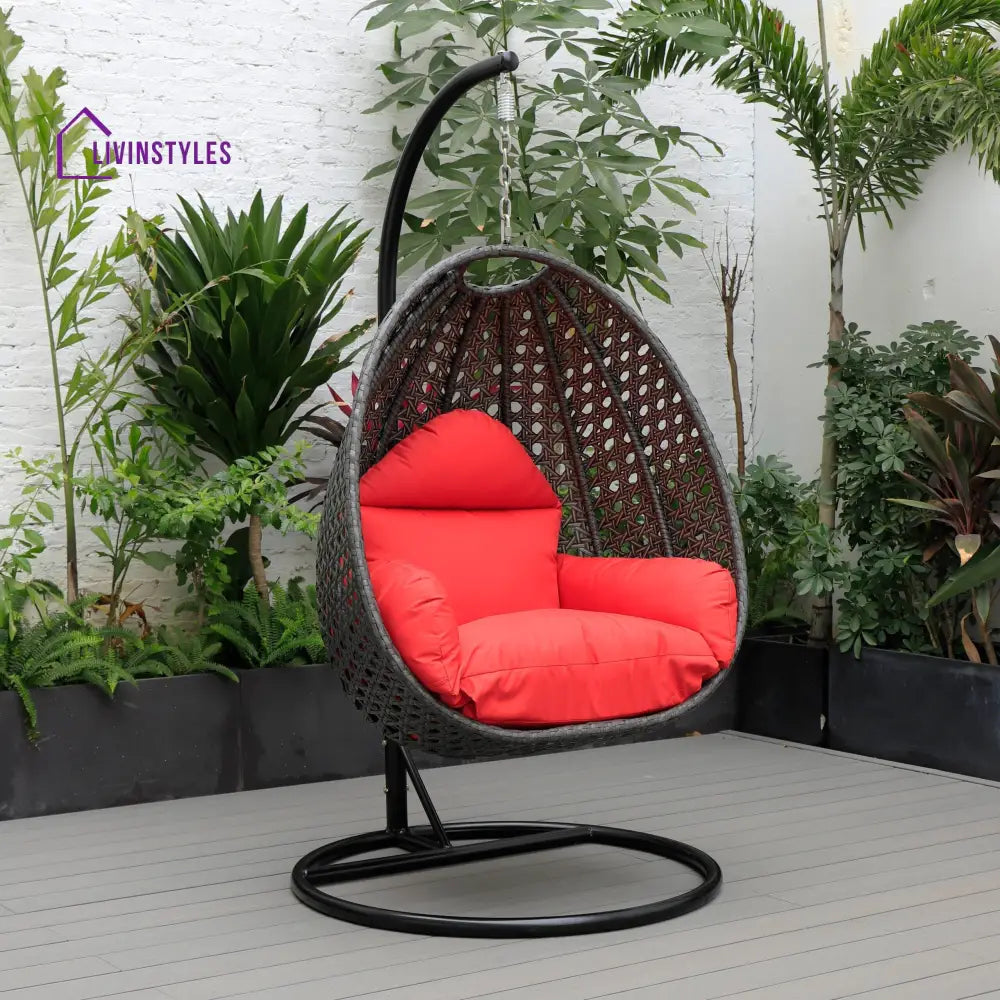 Doriano Single Seater Hanging Swing With Stand For Balcony Garden (Drak Grey) - Red - Swings