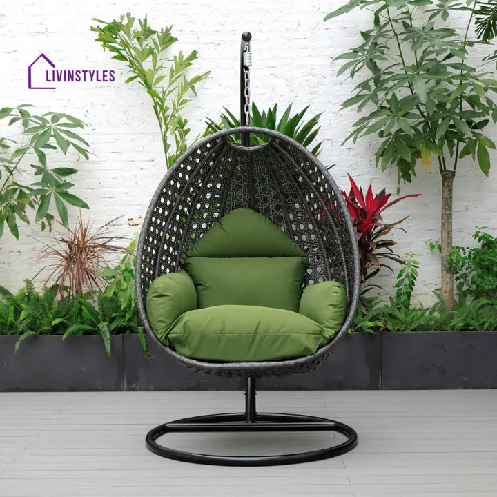 Doriano Single Seater Hanging Swing With Stand For Balcony Garden (Drak Grey) - Swings
