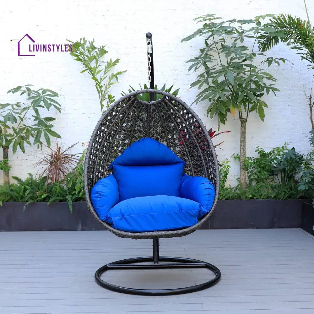 Doriano Single Seater Hanging Swing With Stand For Balcony Garden (Drak Grey) - Swings