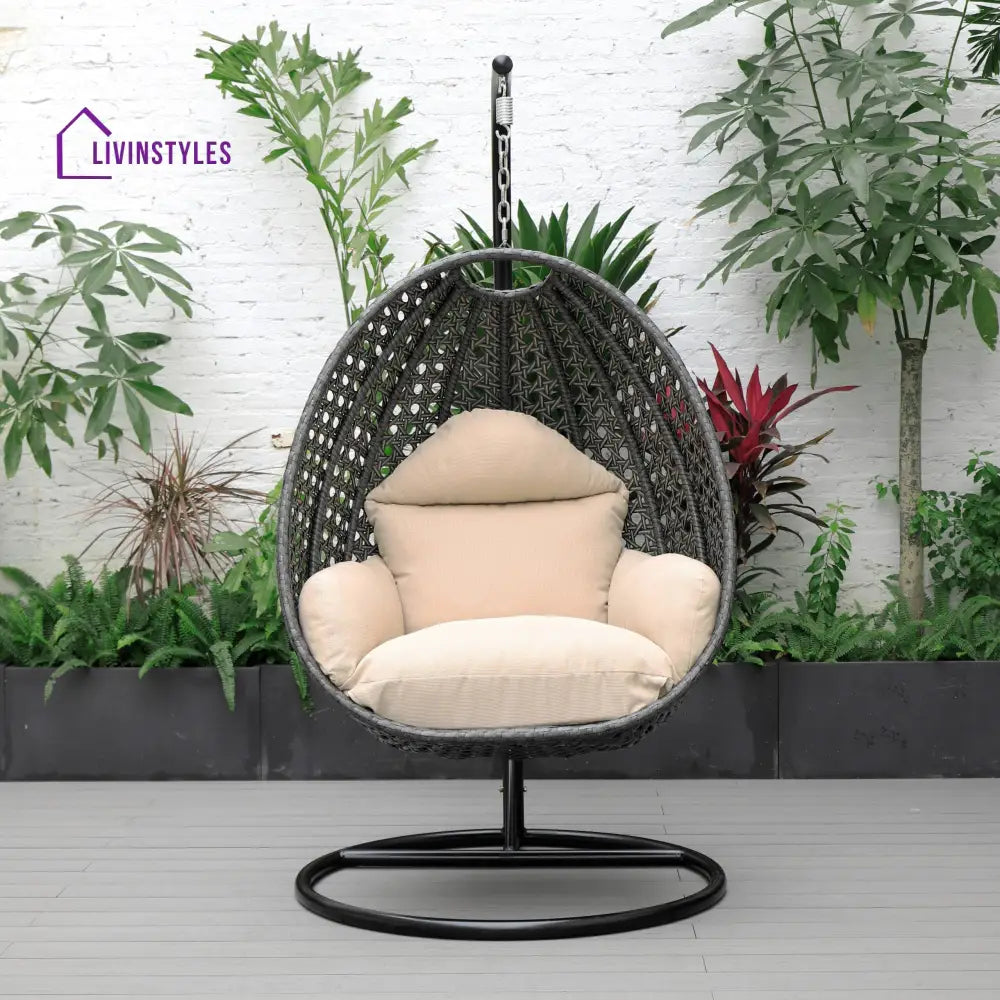 Doriano Single Seater Hanging Swing With Stand For Balcony Garden (Drak Grey) - Swings
