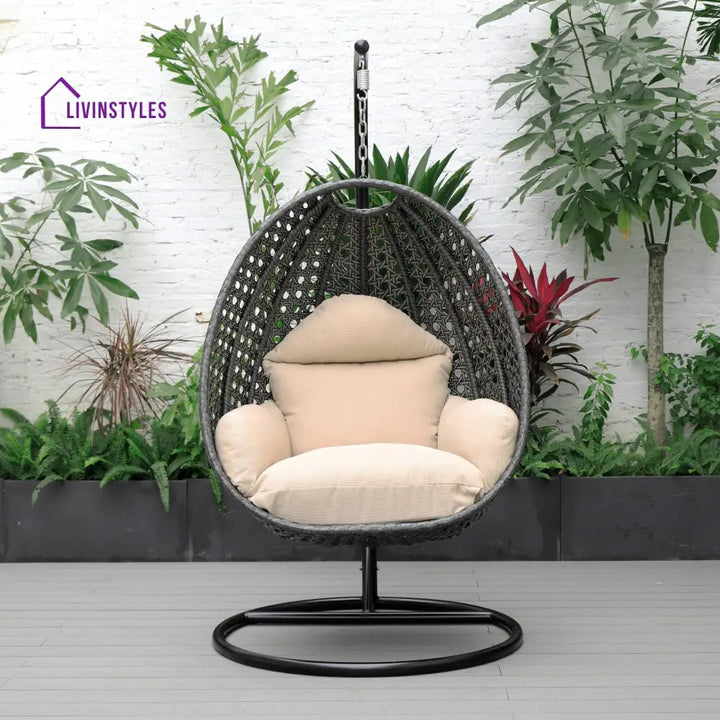 Doriano Single Seater Hanging Swing With Stand For Balcony Garden (Drak Grey) - Swings