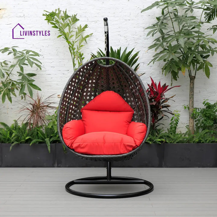 Doriano Single Seater Hanging Swing With Stand For Balcony Garden (Drak Grey) - Swings