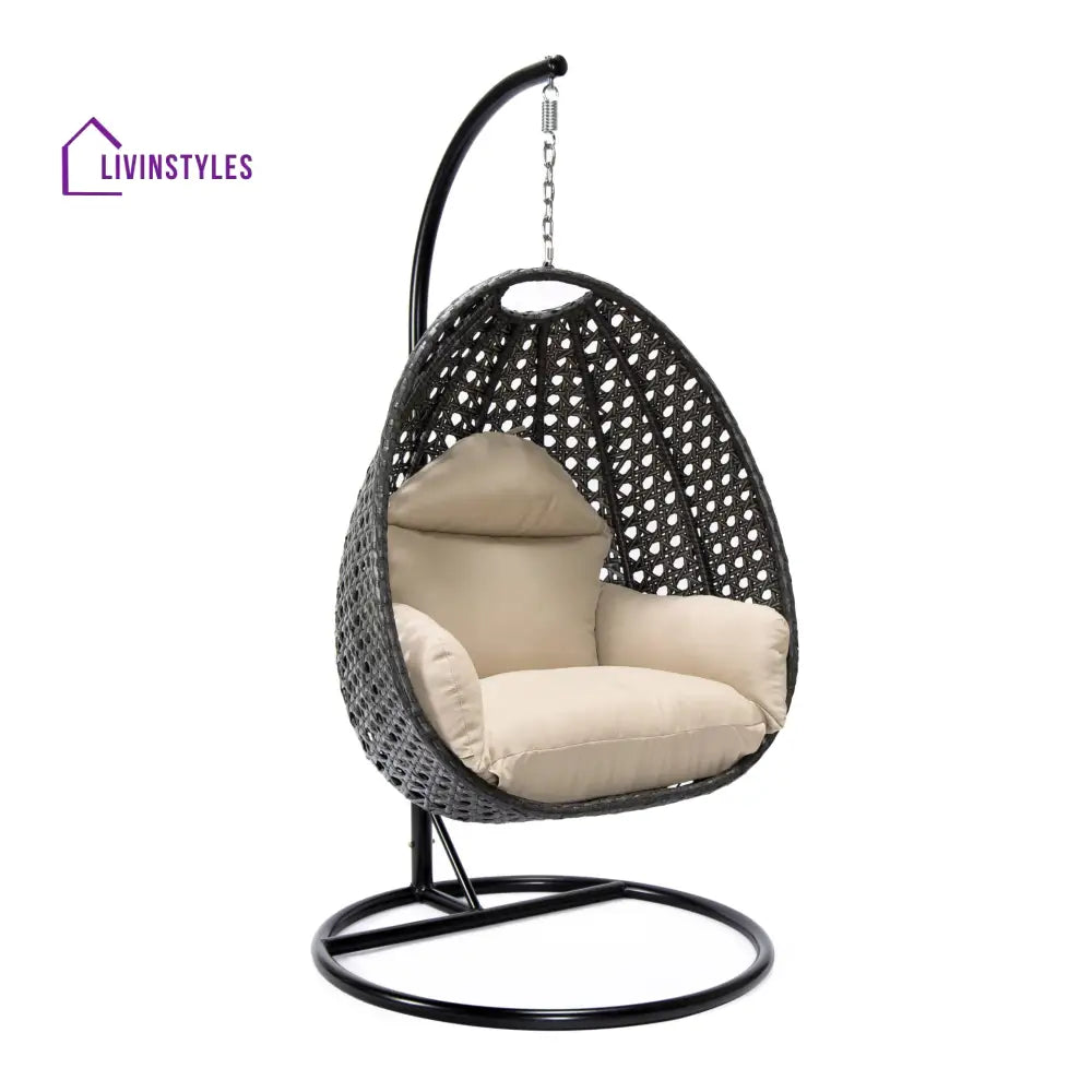 Doriano Single Seater Hanging Swing With Stand For Balcony Garden (Drak Grey) - Swings