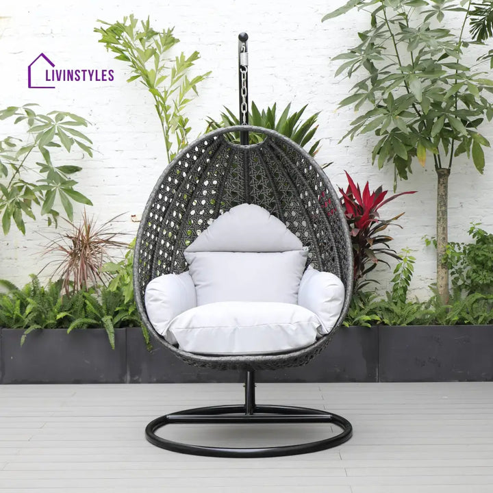 Doriano Single Seater Hanging Swing With Stand For Balcony Garden (Drak Grey) - Swings