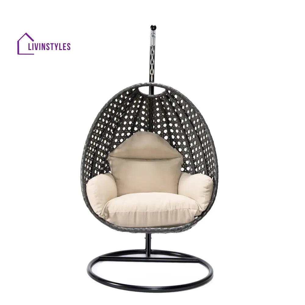 Doriano Single Seater Hanging Swing With Stand For Balcony Garden (Drak Grey) - Swings