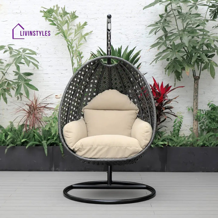 Doriano Single Seater Hanging Swing With Stand For Balcony Garden (Drak Grey) - Swings