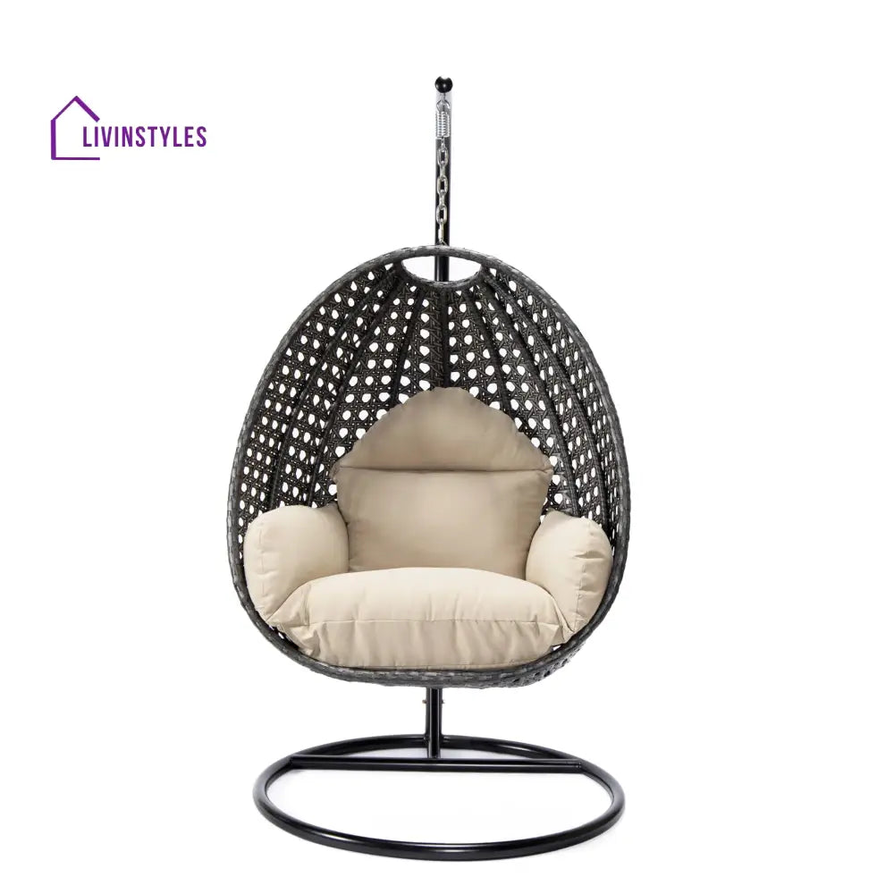 Doriano Single Seater Hanging Swing With Stand For Balcony Garden (Drak Grey) - Swings