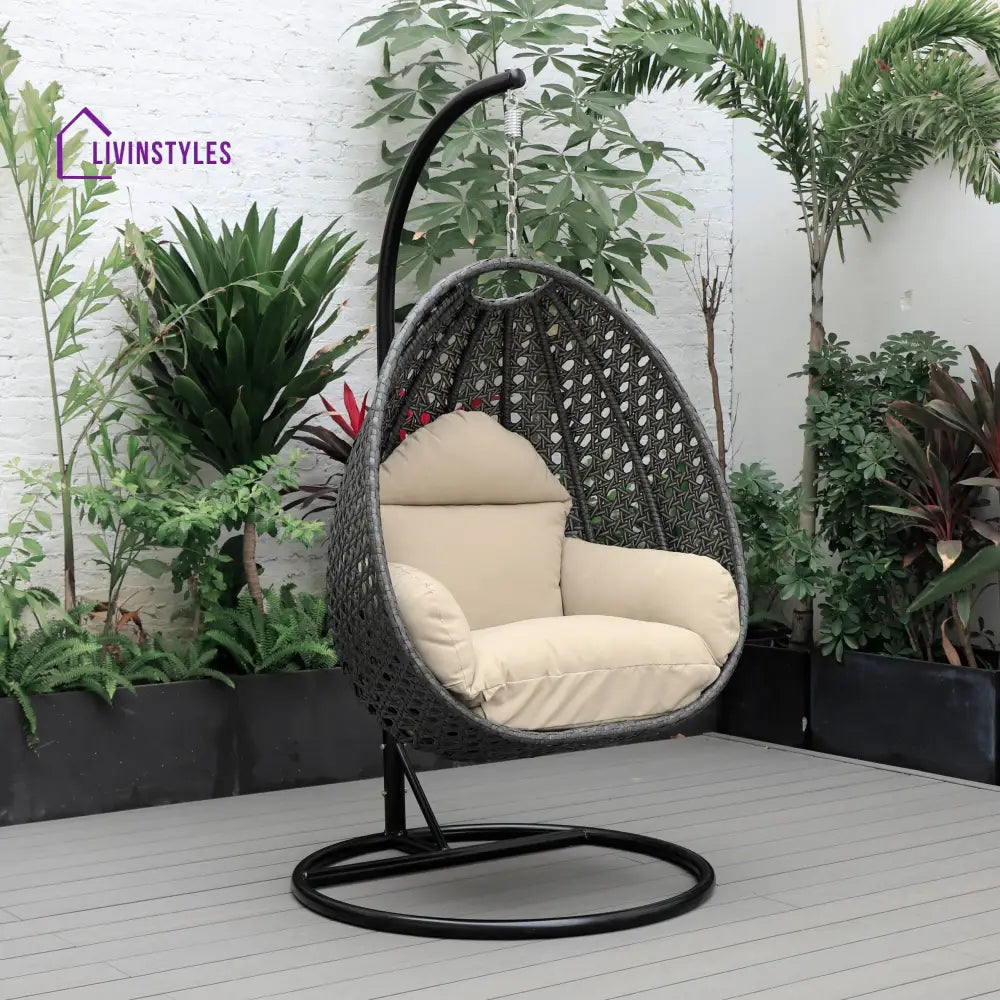 Doriano Single Seater Hanging Swing With Stand For Balcony Garden (Drak Grey) - Taupe - Swings