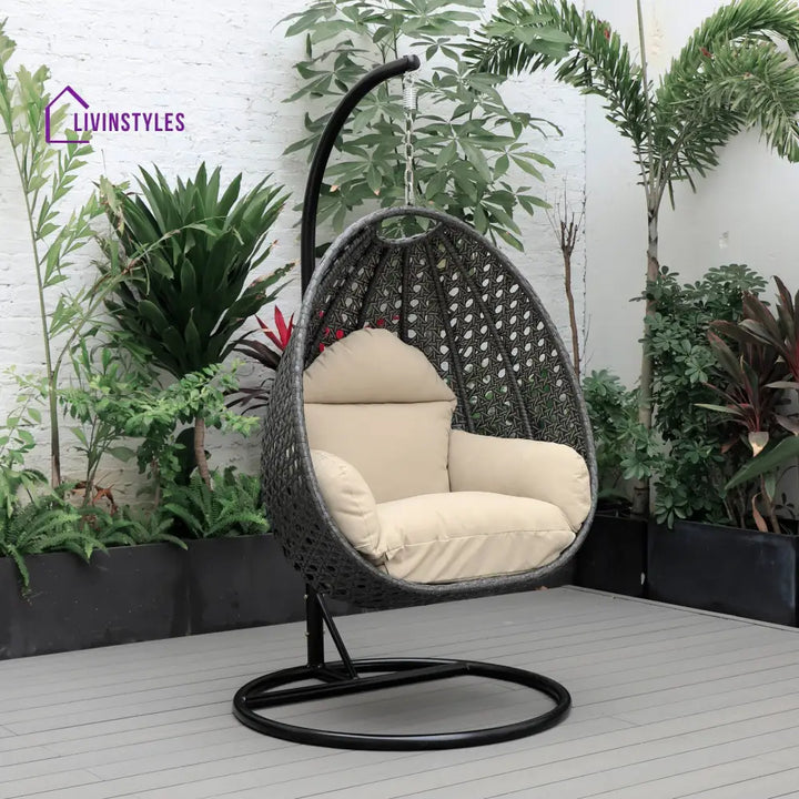 Doriano Single Seater Hanging Swing With Stand For Balcony Garden (Drak Grey) - Taupe - Swings