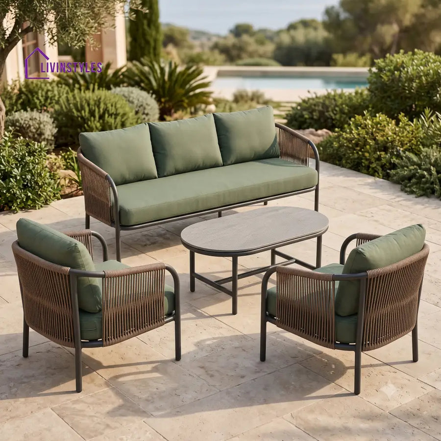 Dorota Premium MS Frame with Powder Coated Outdoor Sofa Set with Weather Proof Fabric