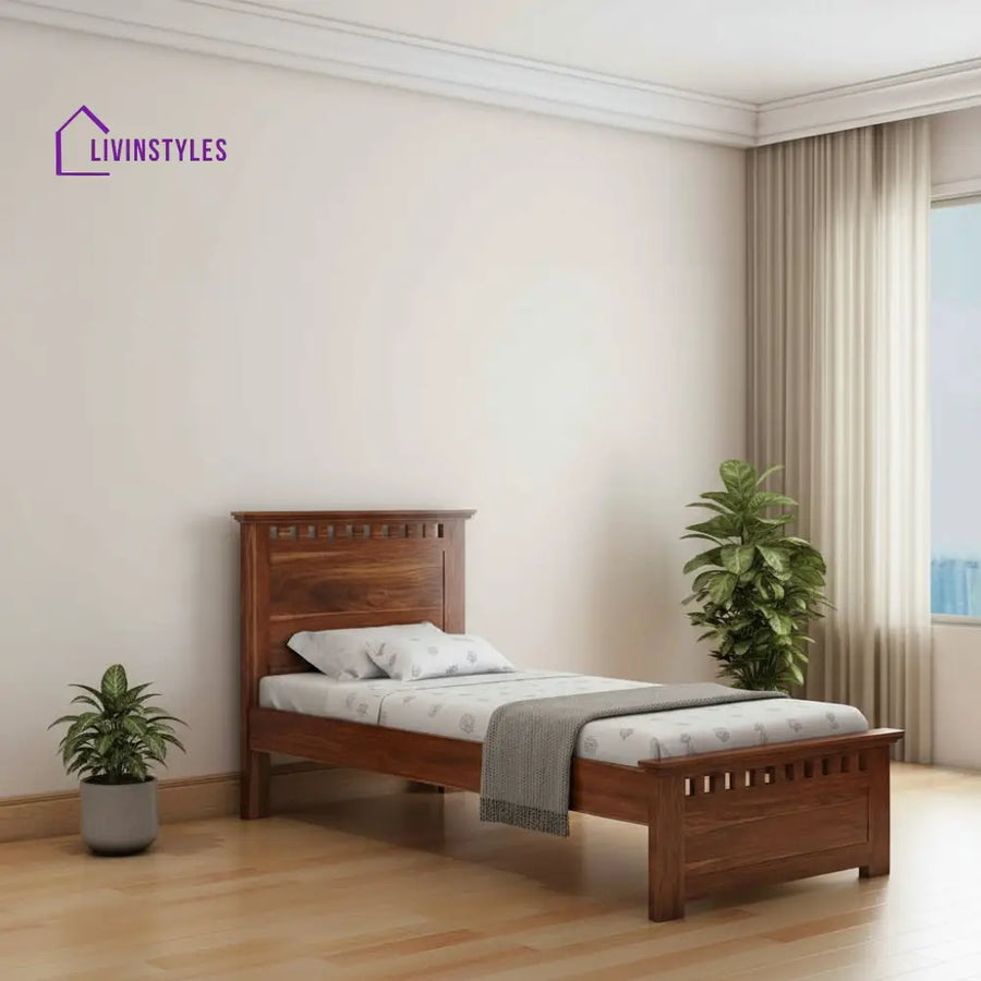 Dorotea Solid Sheesham Wood Single Bed Without Storage (Natural Finish) Bed