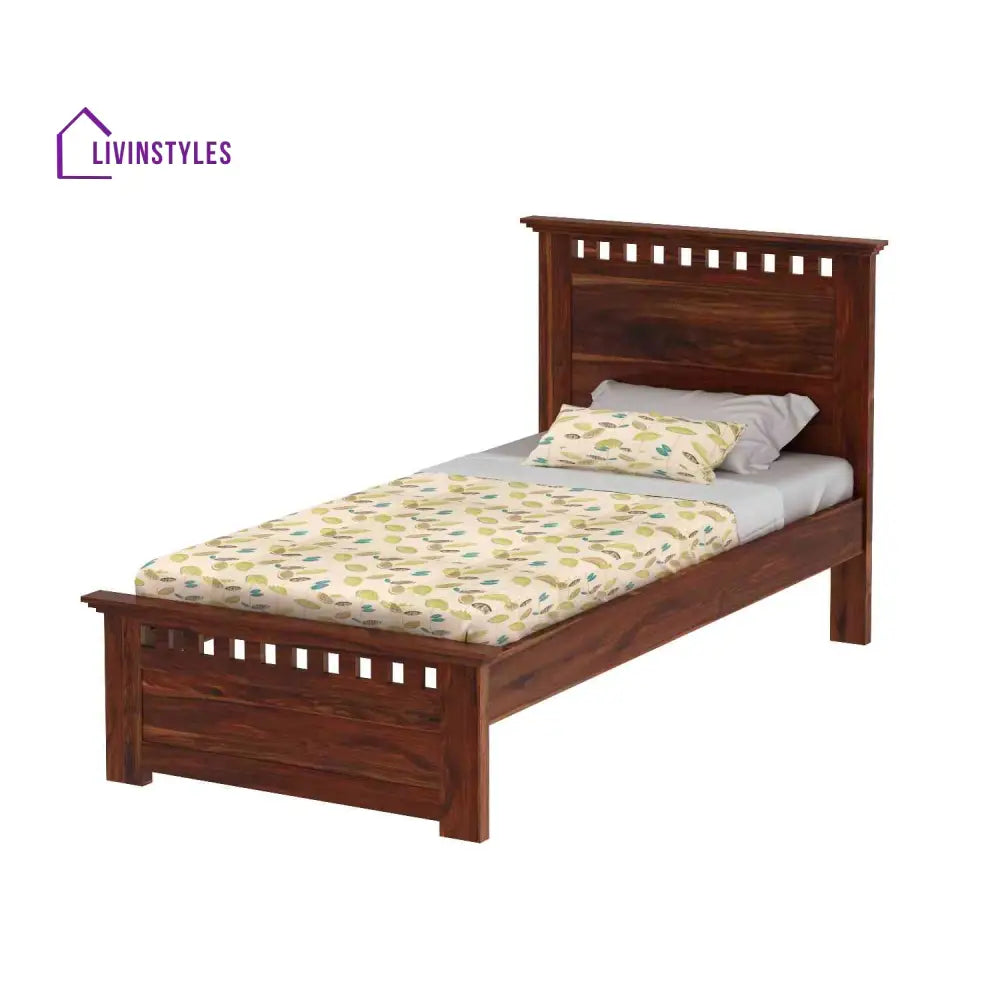 Dorotea Solid Sheesham Wood Single Bed Without Storage (Natural Finish) Bed