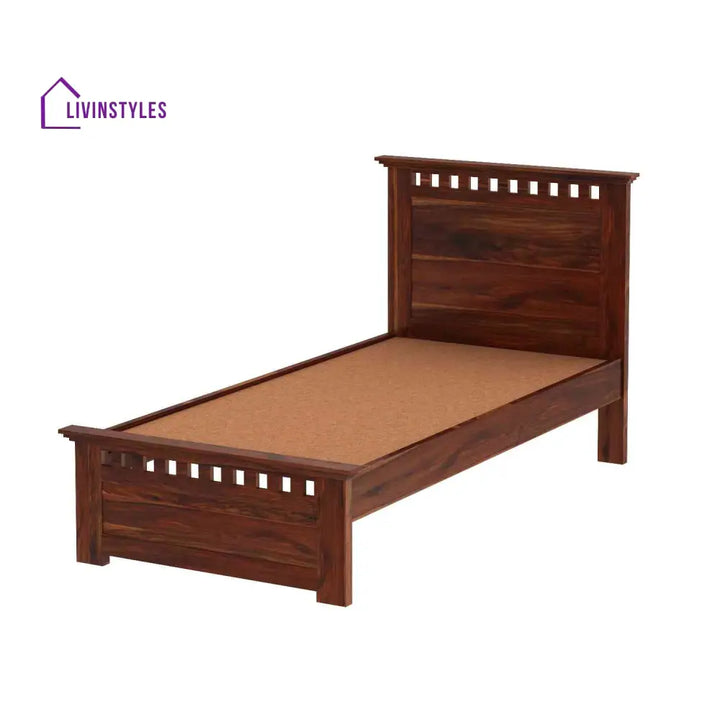 Dorotea Solid Sheesham Wood Single Bed Without Storage (Natural Finish) Bed