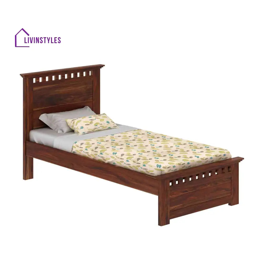 Dorotea Solid Sheesham Wood Single Bed Without Storage (Natural Finish) Bed