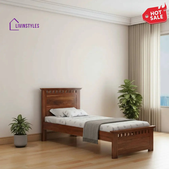 Dorotea Solid Sheesham Wood Single Bed Without Storage (Natural Finish) Bed
