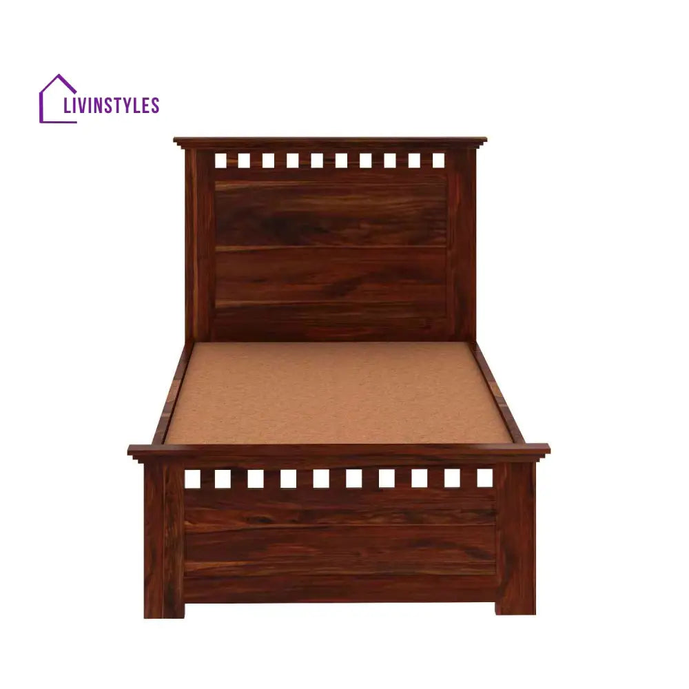 Dorotea Solid Sheesham Wood Single Bed Without Storage (Natural Finish) Bed