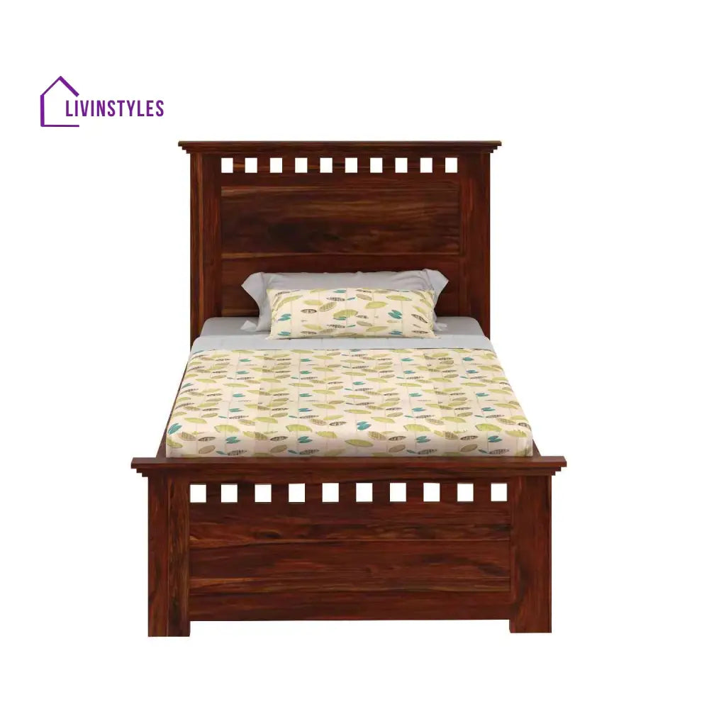 Dorotea Solid Sheesham Wood Single Bed Without Storage (Natural Finish) Bed