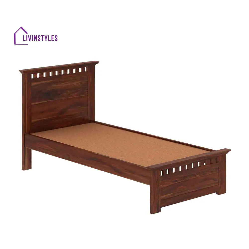 Dorotea Solid Sheesham Wood Single Bed Without Storage (Natural Finish) Bed
