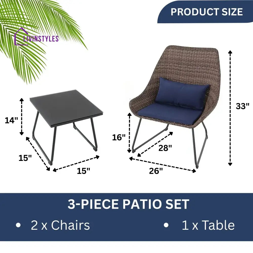 Dorothea Outdoor Rattan Wicker 3-Piece Patio Set - Patio Set